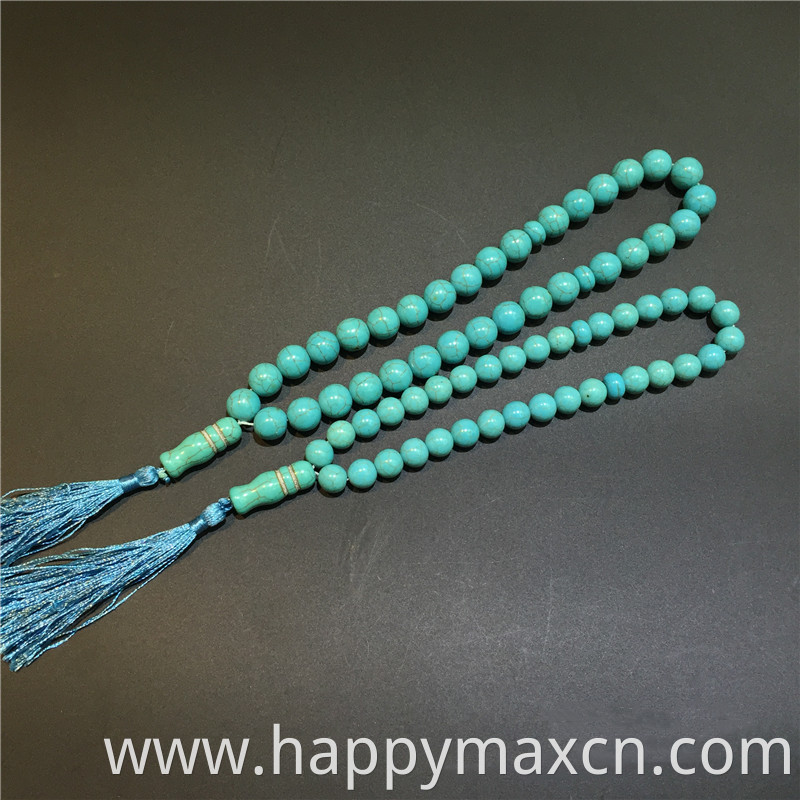 Islamic 33 Natural Stone Blue Turquoise Prayer Beads Tassel Muslim Rosary Bead Worship